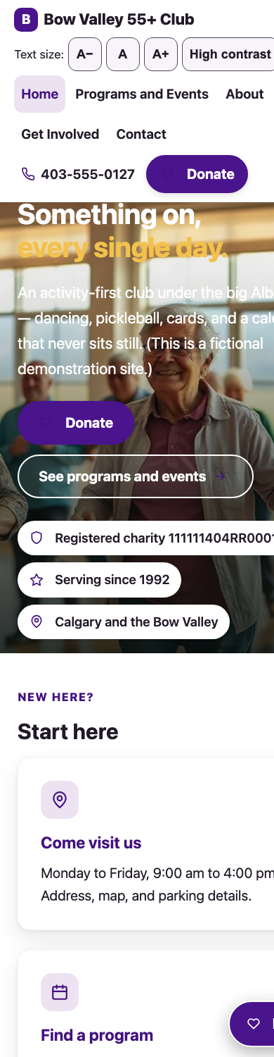 Mobile view of the Clubhouse template in the Plum palette