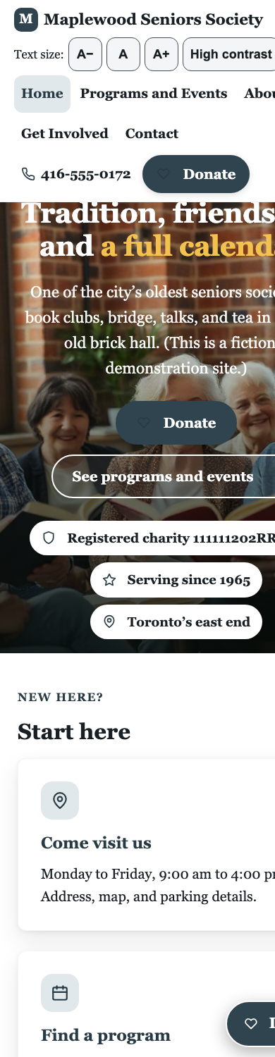Mobile view of the Maple template in the Slate palette